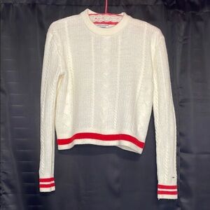 Tommy Jeans white knit sweater with red stripe